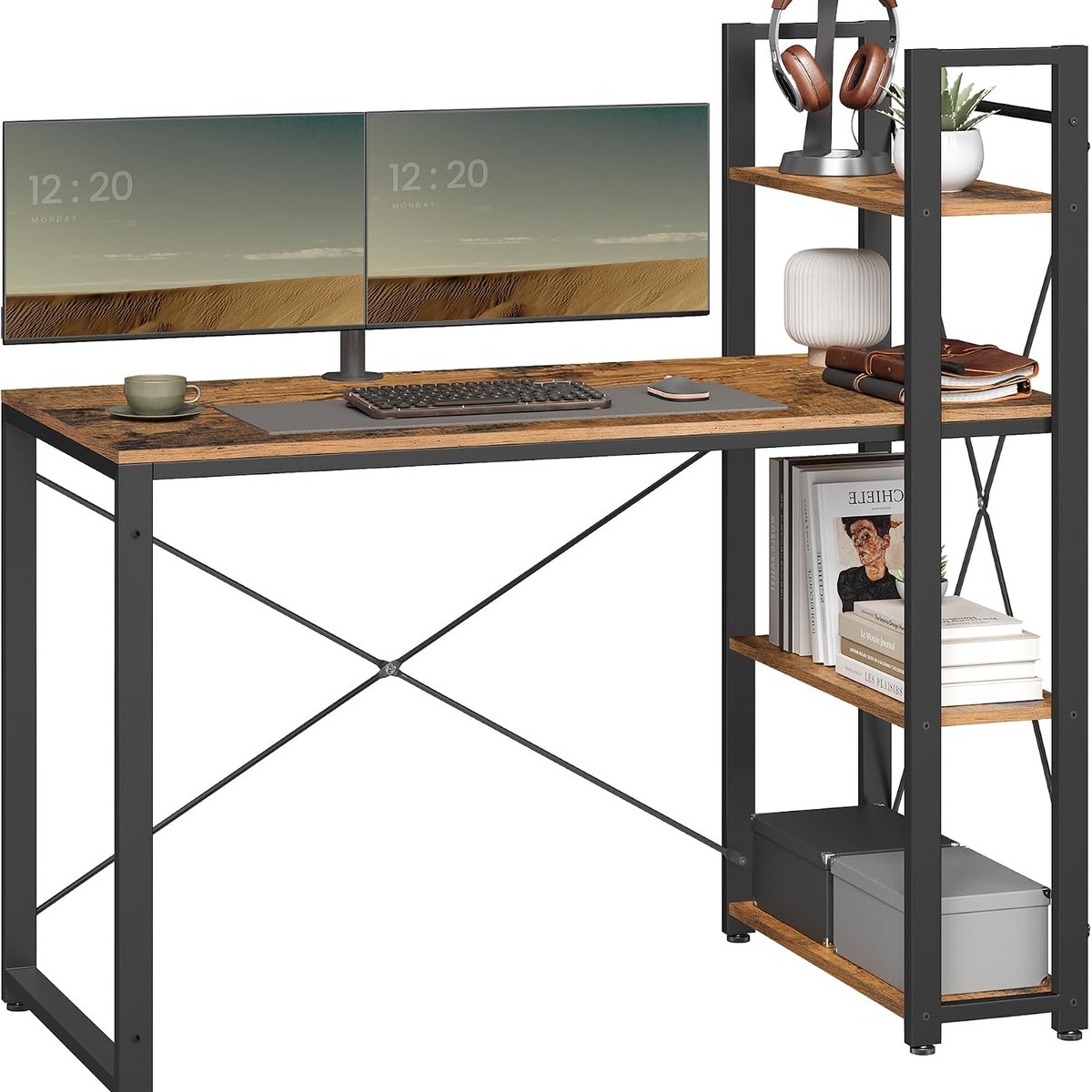 Bureau avec étagères réversibles 120 × 60 cm, marron rustique